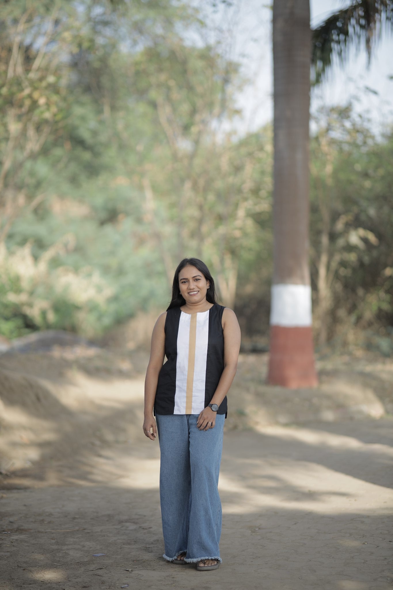 Rekha – Neutral Block Cotton Sleeveless Top