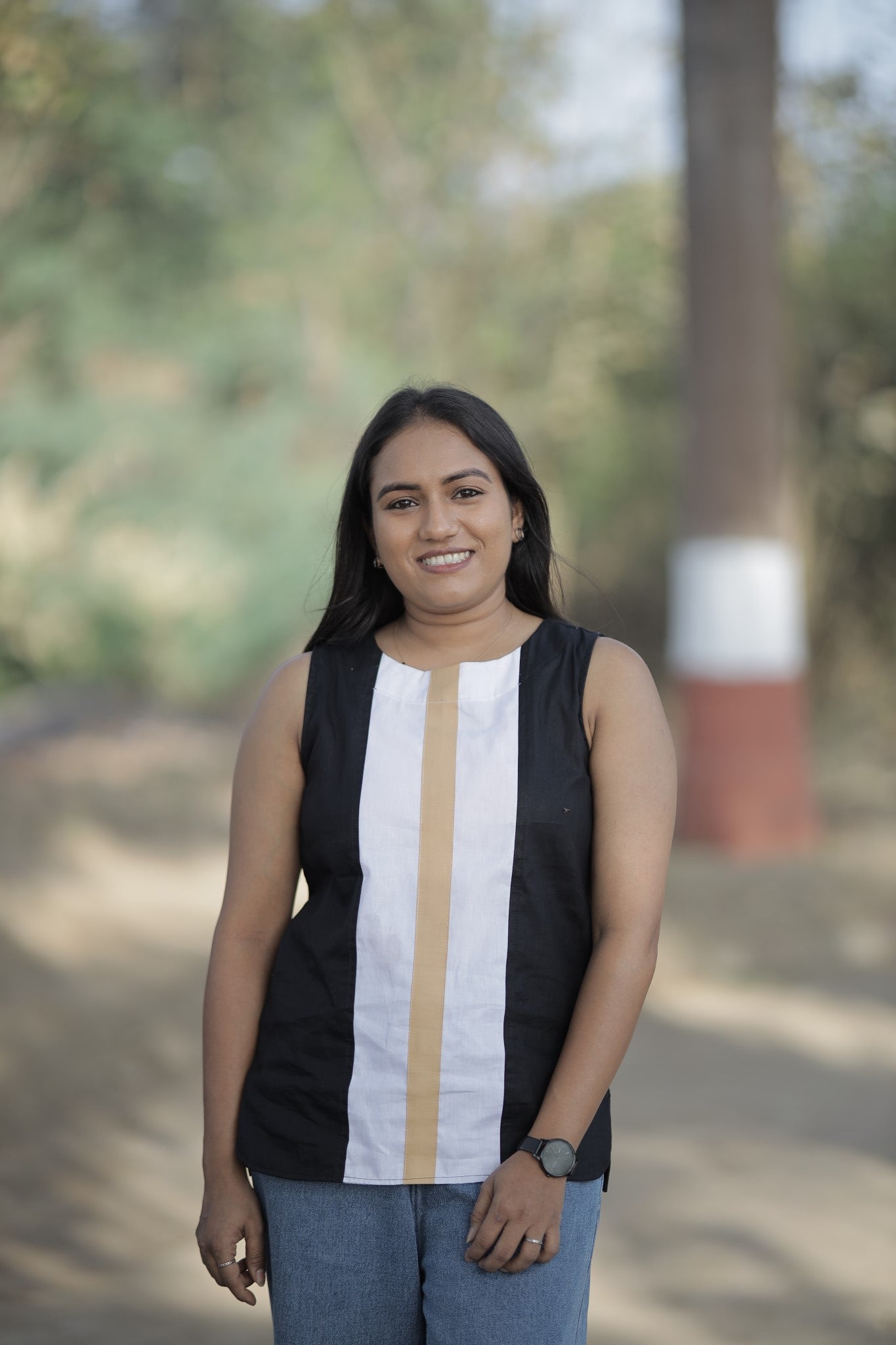 Rekha – Neutral Block Cotton Sleeveless Top