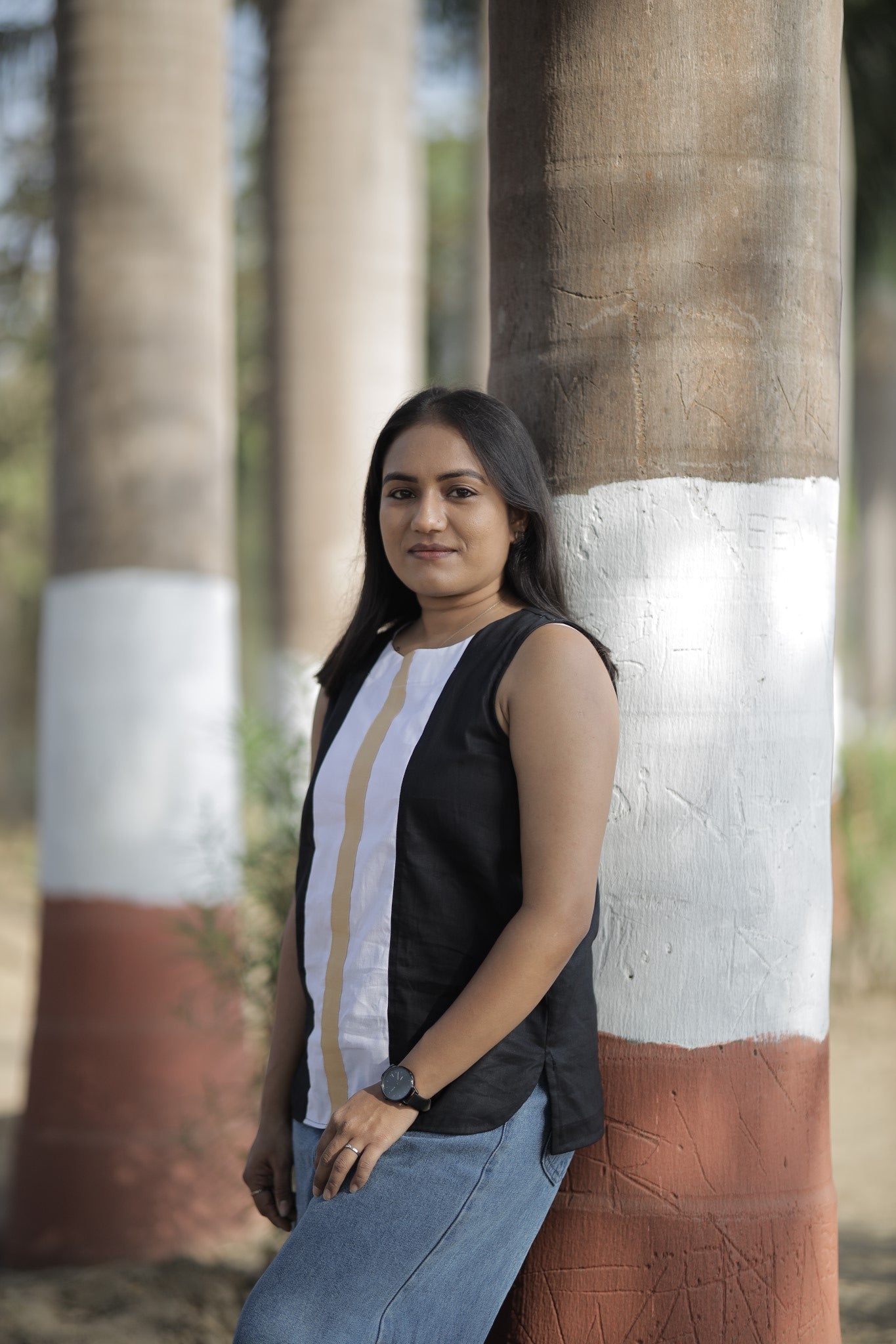 Rekha – Neutral Block Cotton Sleeveless Top