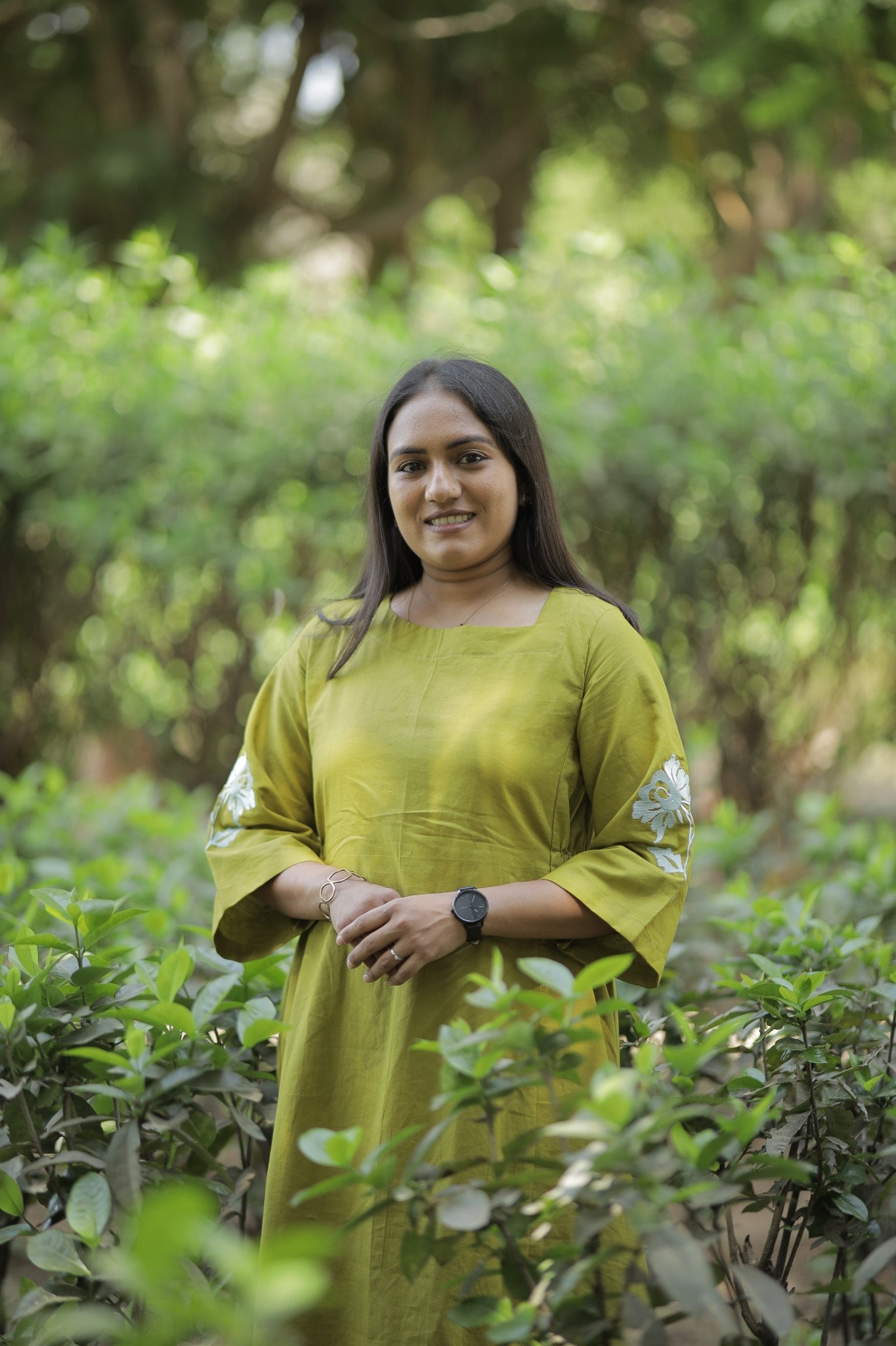 Aaruhi - Olive Embroidered Cotton Midi Dress