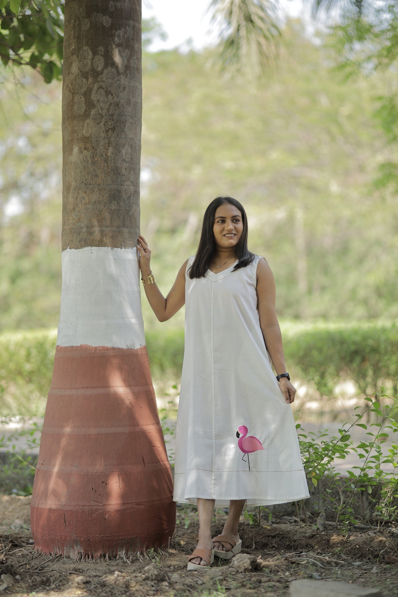 Apsara - Minimal Flamingo White Summer Dress