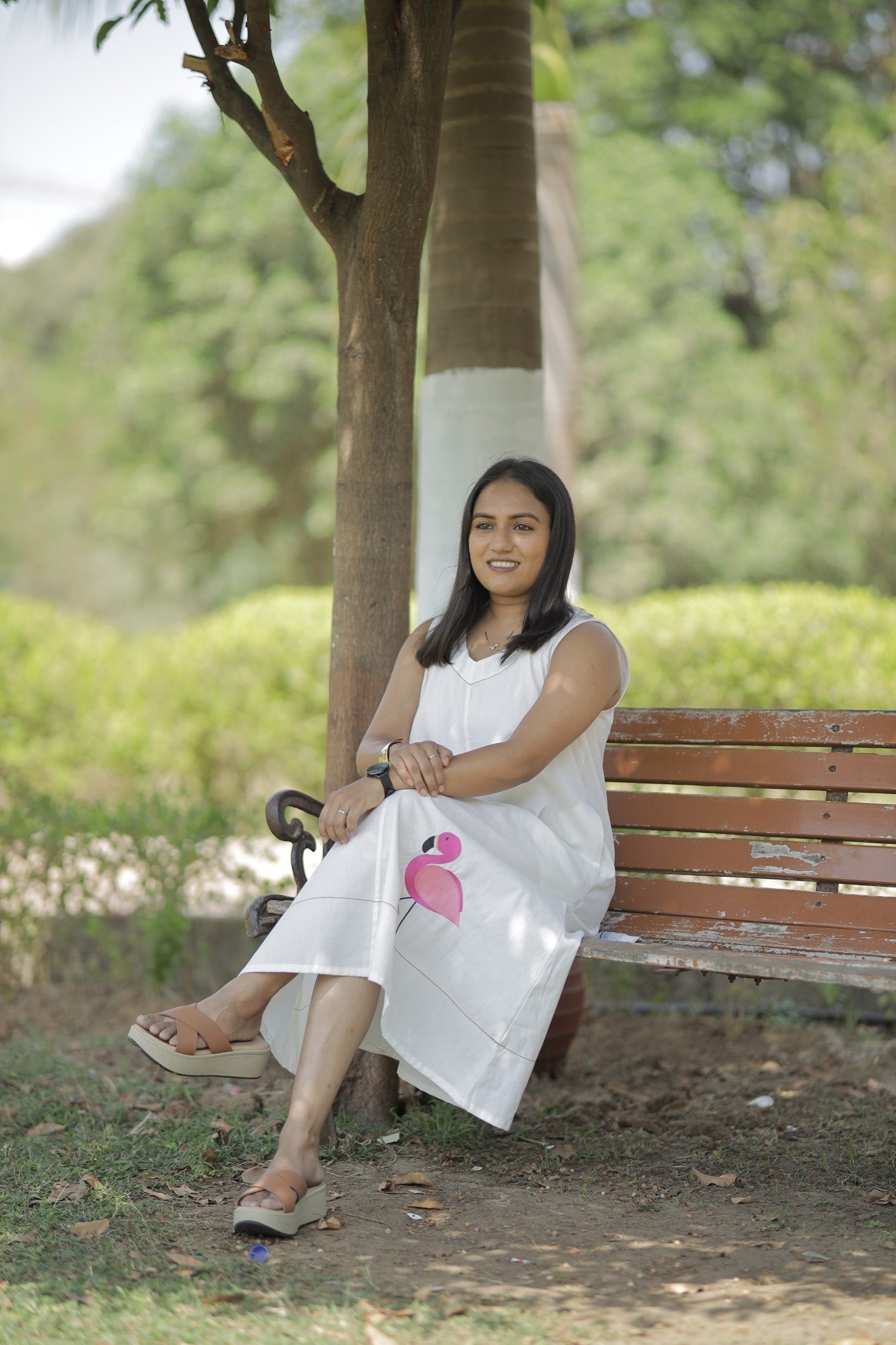 Apsara - Minimal Flamingo White Summer Dress