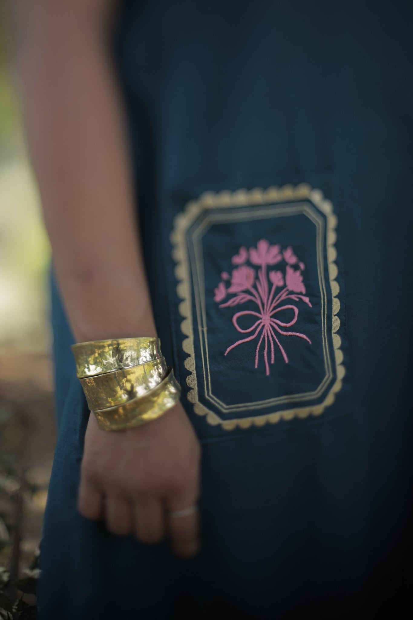 Varnika - Teal Pocket Embroidered Cotton Dress