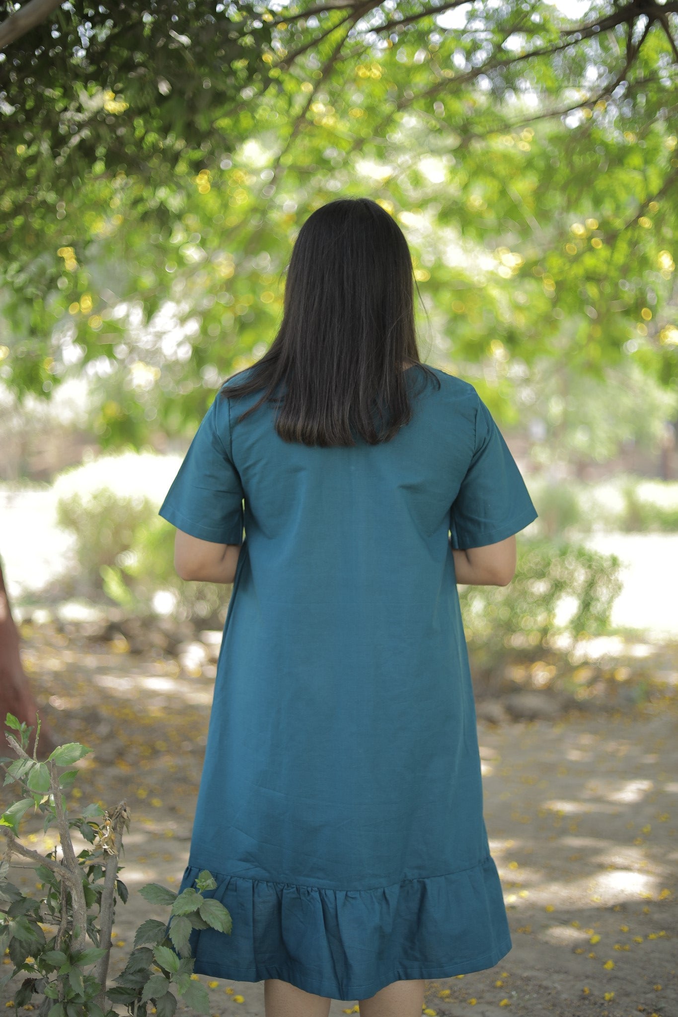 Varnika - Teal Pocket Embroidered Cotton Dress
