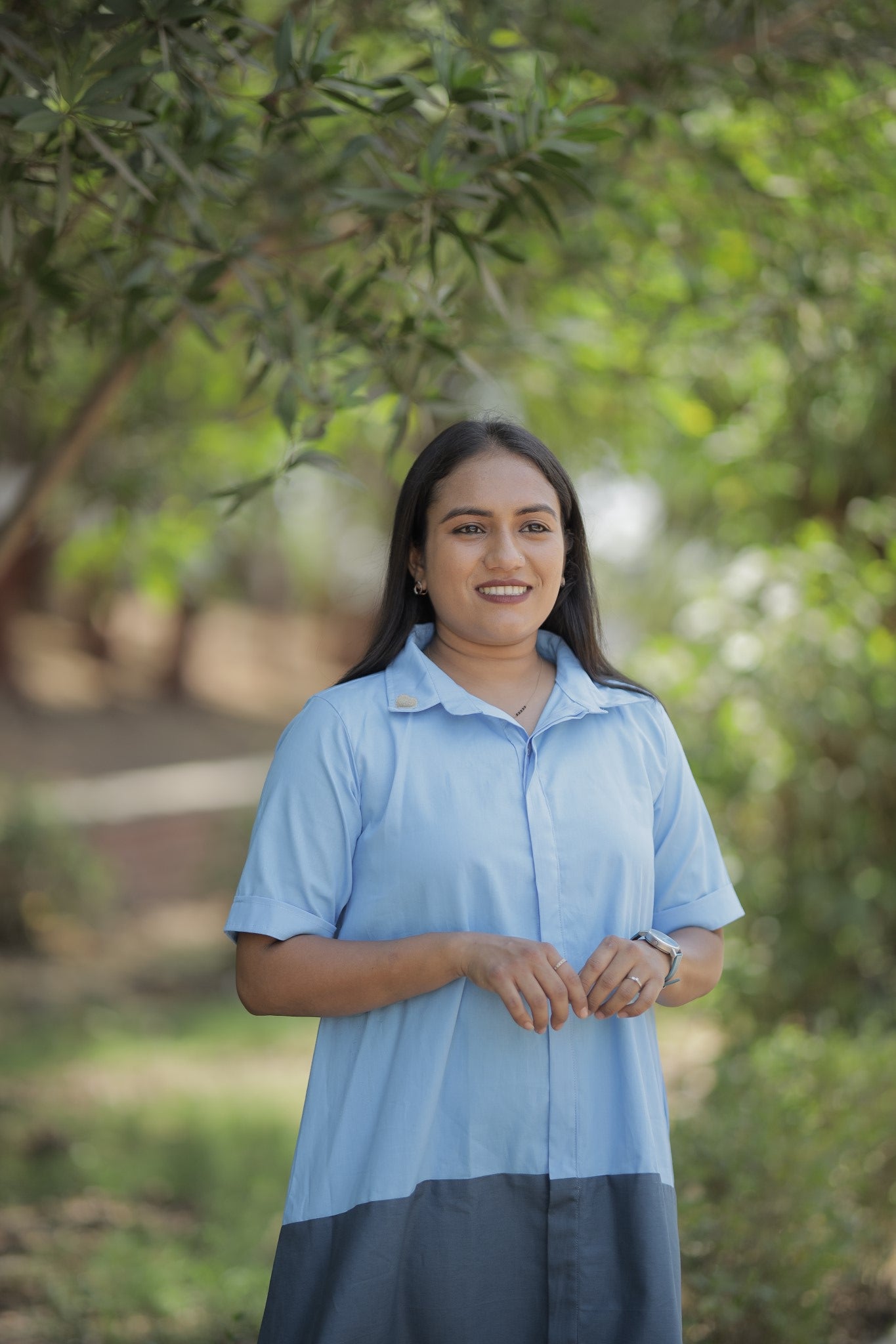 Saumya - Blue Cotton Colorblock Shirt Dress