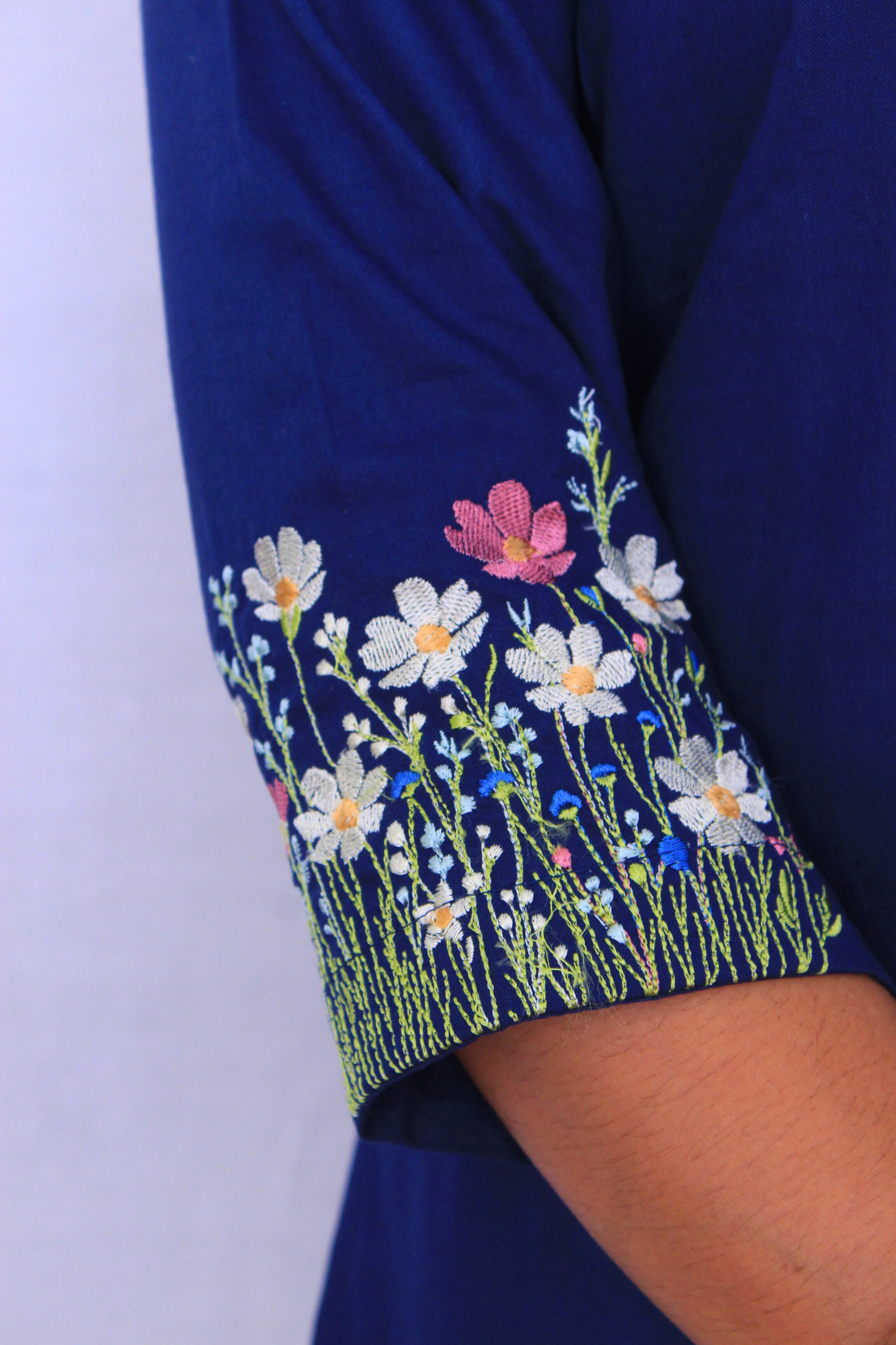 Blue Embroidered Cotton Solid Co-ord Set
