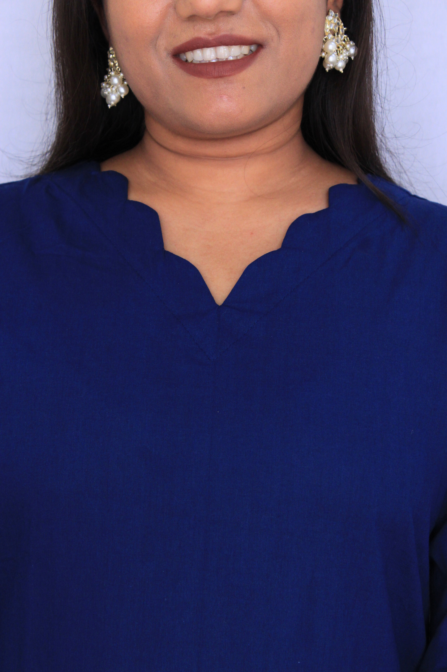 Blue Embroidered Cotton Solid Co-ord Set
