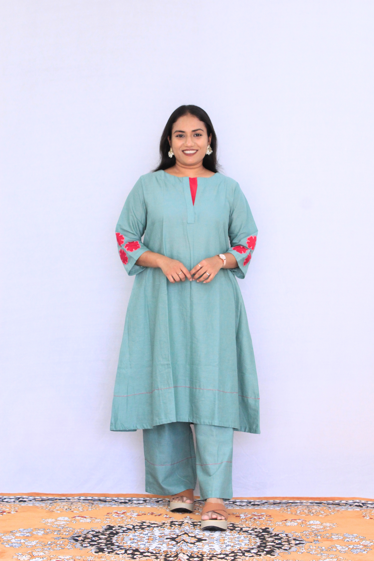 Sea Green Cotton Linen Solid Co-ord Set