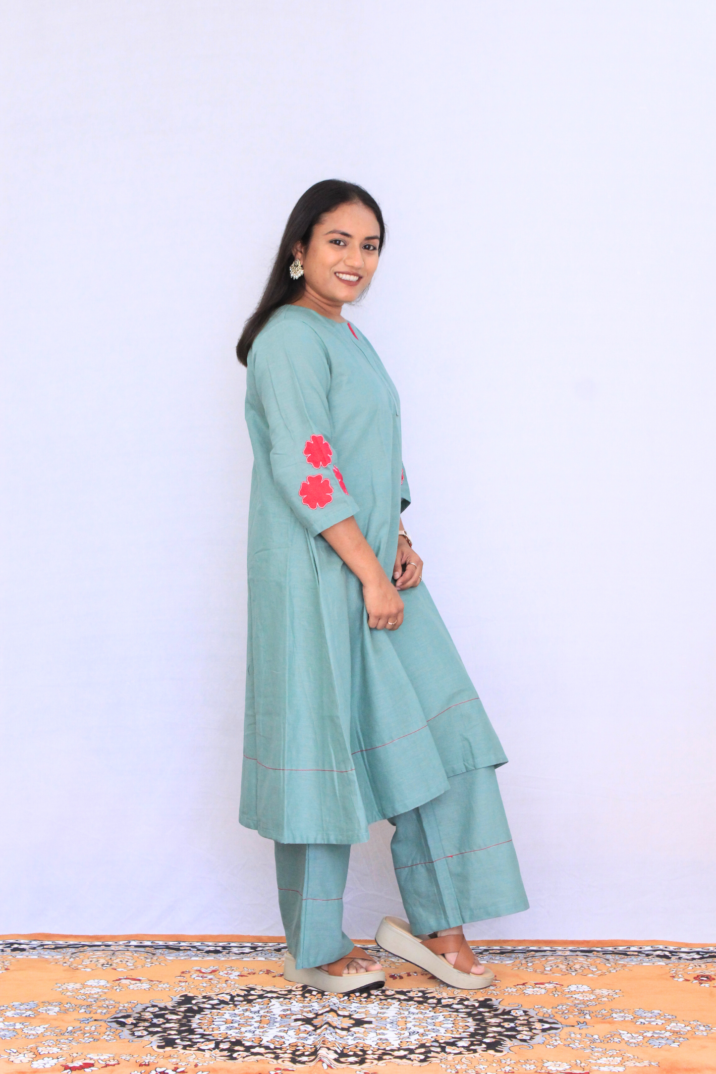 Sea Green Cotton Linen Solid Co-ord Set