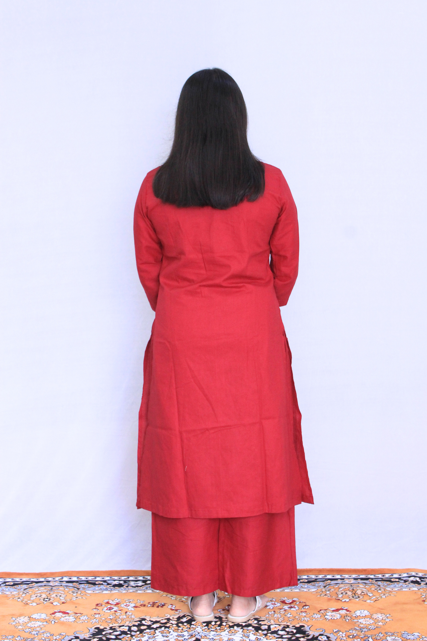 Maroon Embroidered Poplin Cotton Solid Co-ord Set
