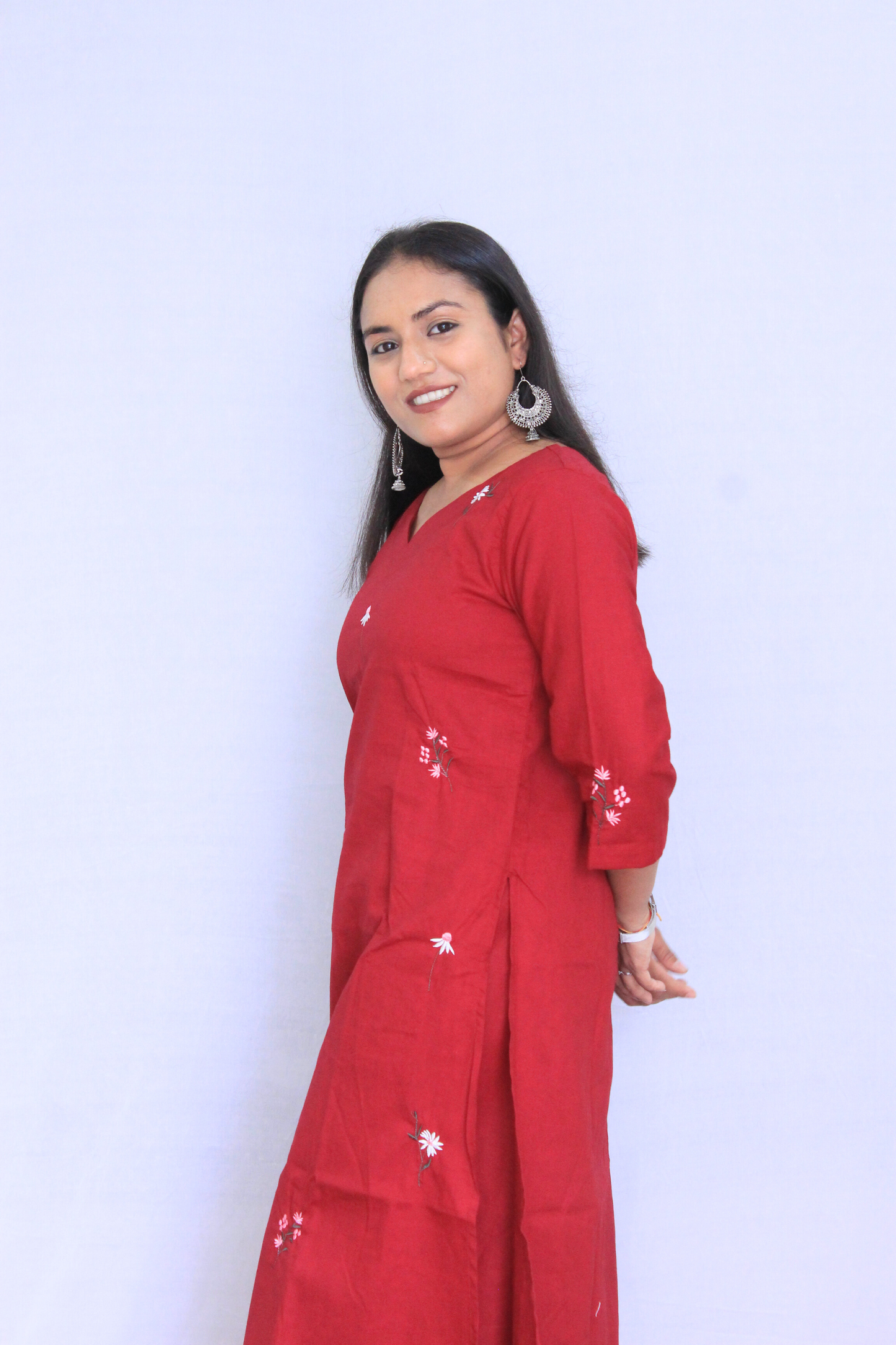 Maroon Embroidered Poplin Cotton Solid Co-ord Set