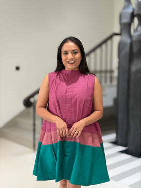 Colour blocked short cotton dress