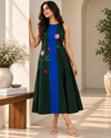💙 Emerald Bloom Cotton A-Line Dress