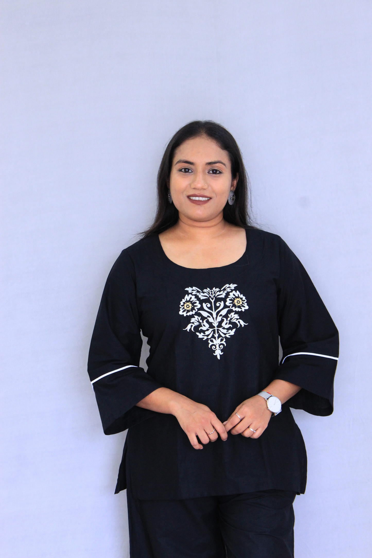 Black Embroidered Poplin Cotton Solid Co-ord Set