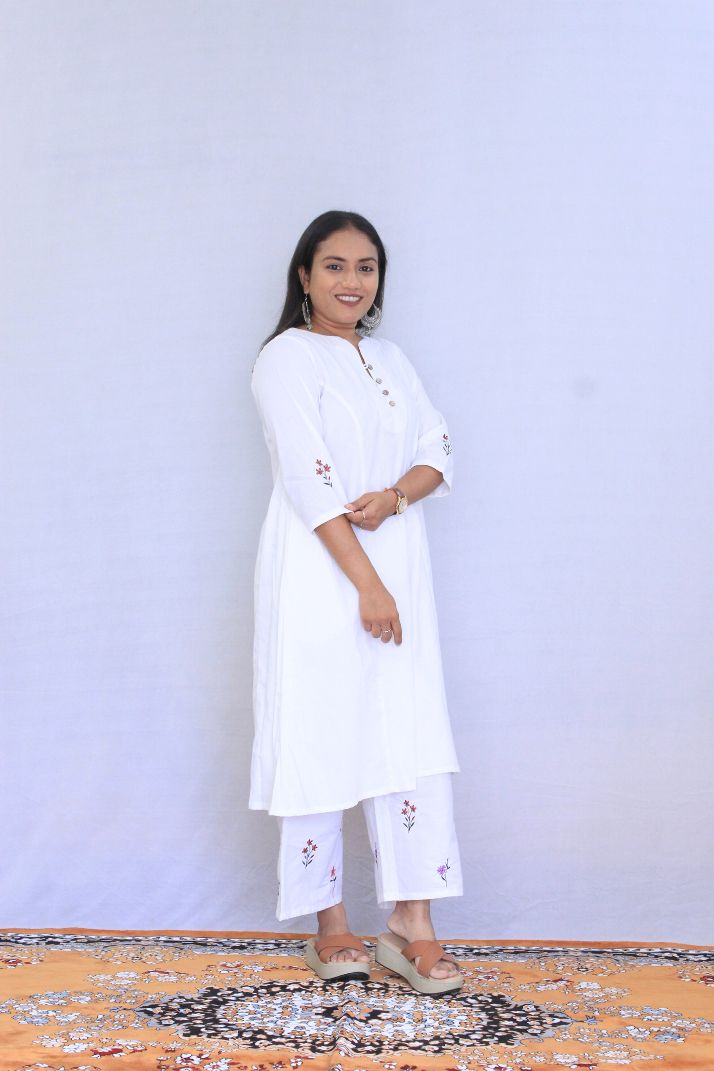 White Poplin Cotton Solid Embroidered Co-ord Set