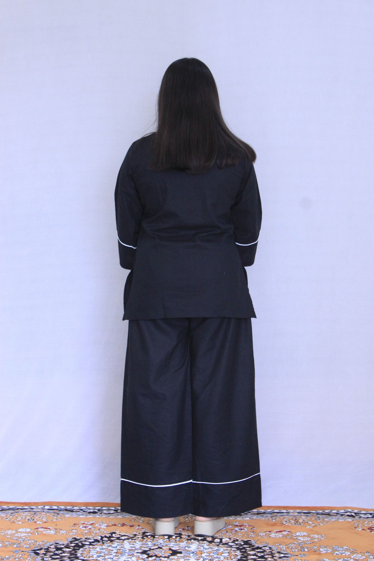 Black Embroidered Poplin Cotton Solid Co-ord Set