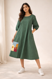 Forest Green Patchwork Cotton Dress