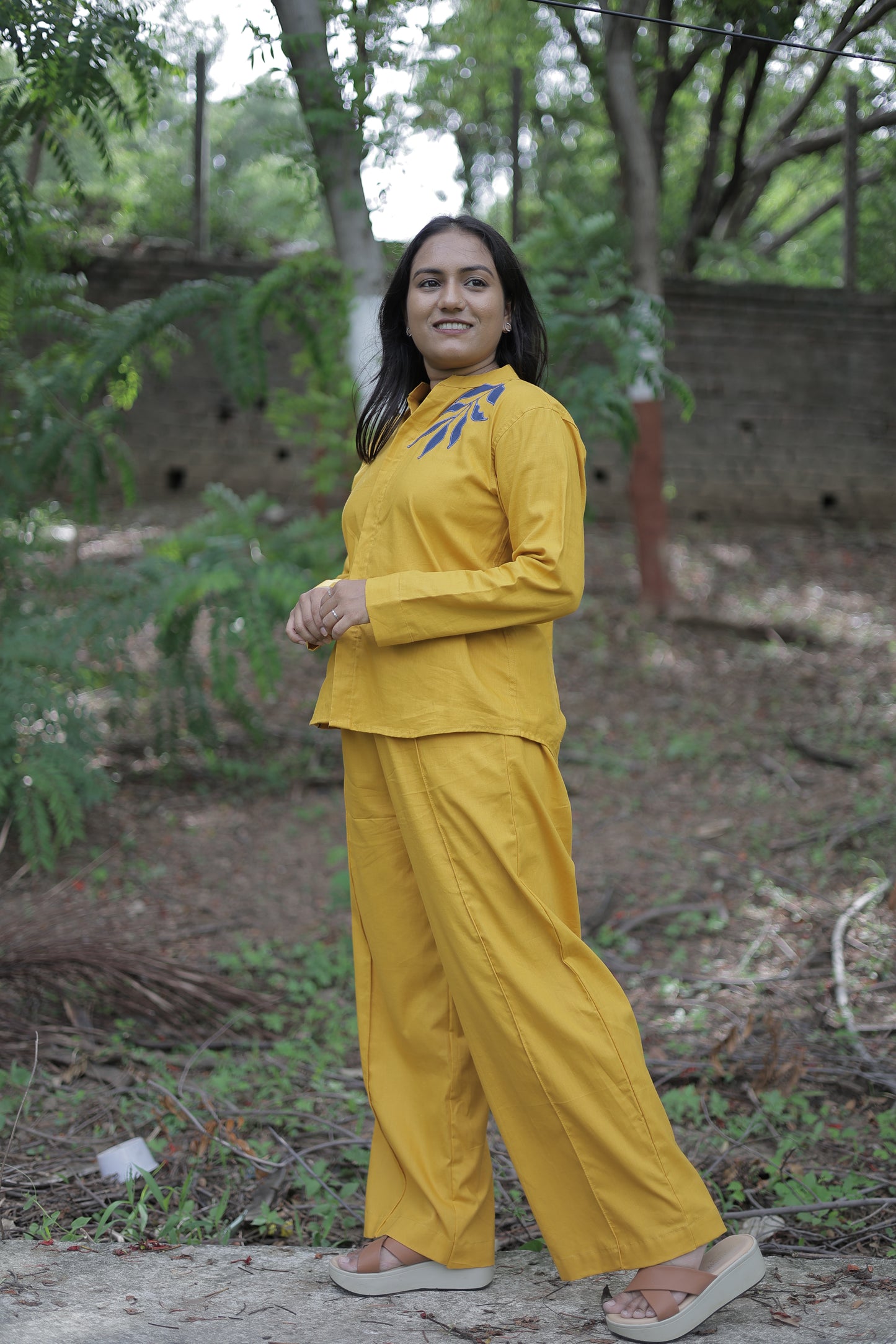Kesar – Mustard Leaf Embroidered Cotton Co-ord Set