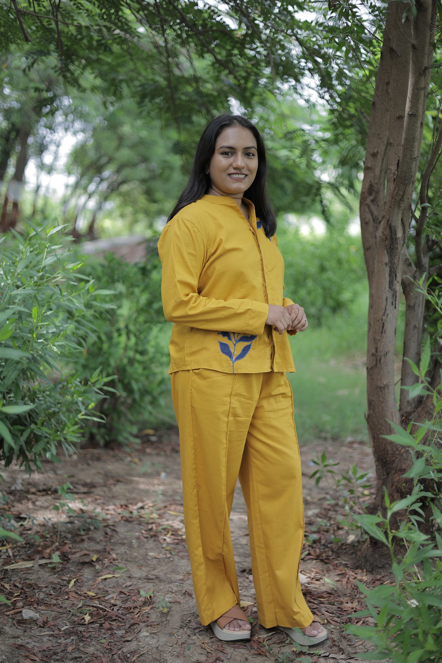 Kesar – Mustard Leaf Embroidered Cotton Co-ord Set