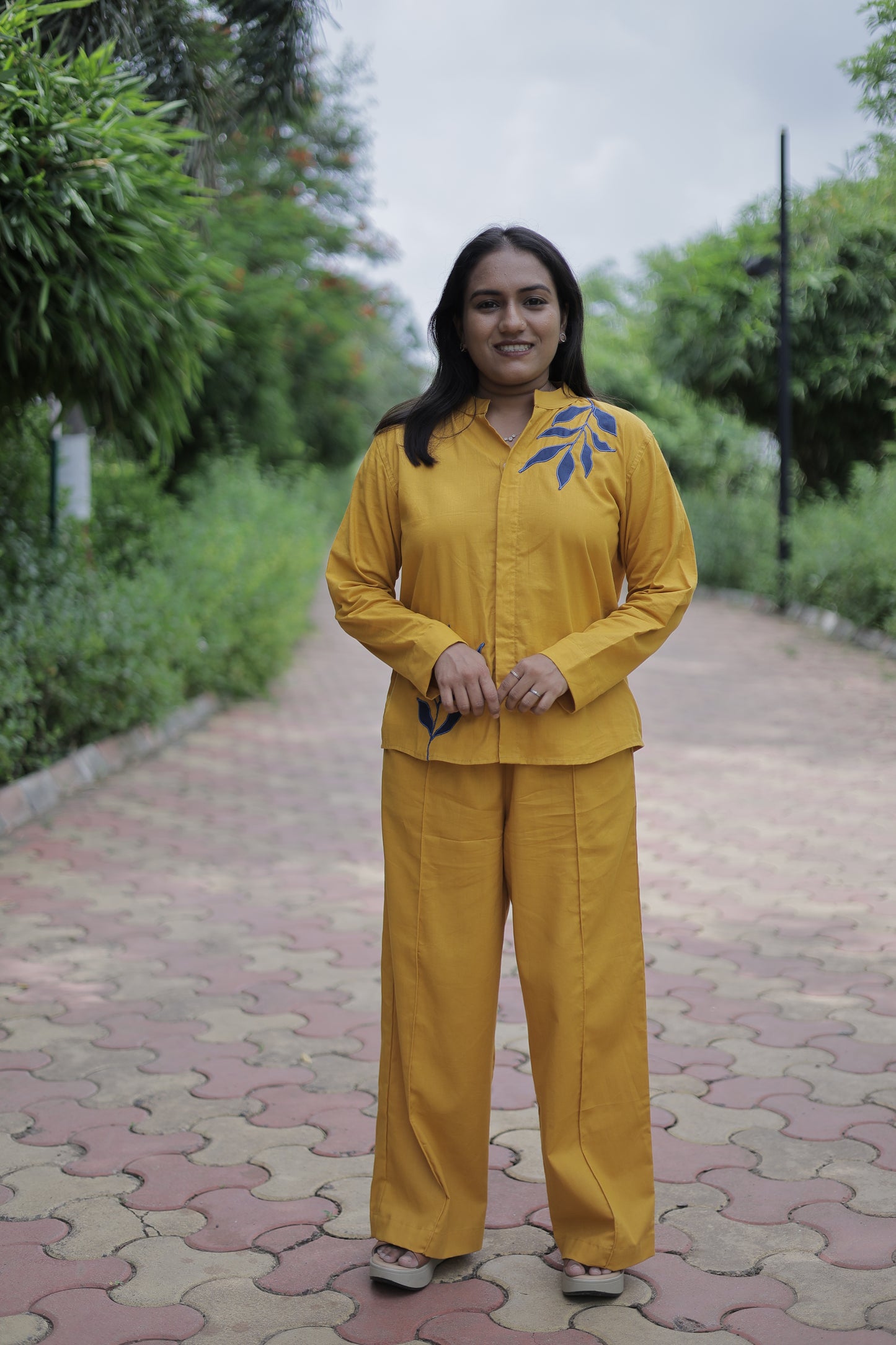 Kesar – Mustard Leaf Embroidered Cotton Co-ord Set