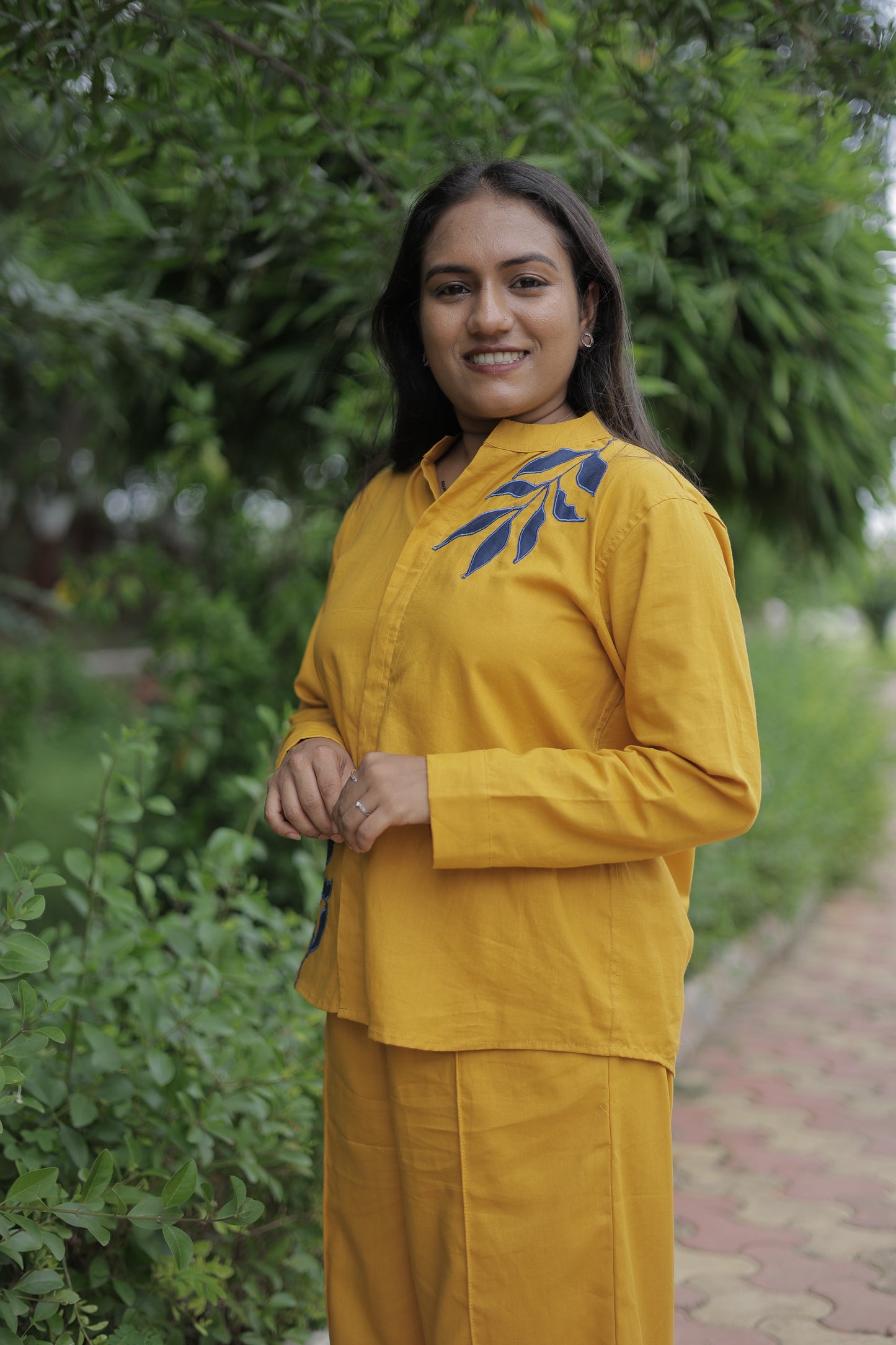 Kesar – Mustard Leaf Embroidered Cotton Co-ord Set