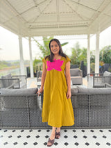 Olive green dress with lotus appliqué work