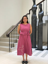 Rose berry pink A-line cotton dress