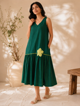 Neelkamal – Emerald Bloom Cotton A-Line Dress