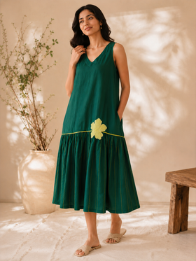 Neelkamal – Emerald Bloom Cotton A-Line Dress