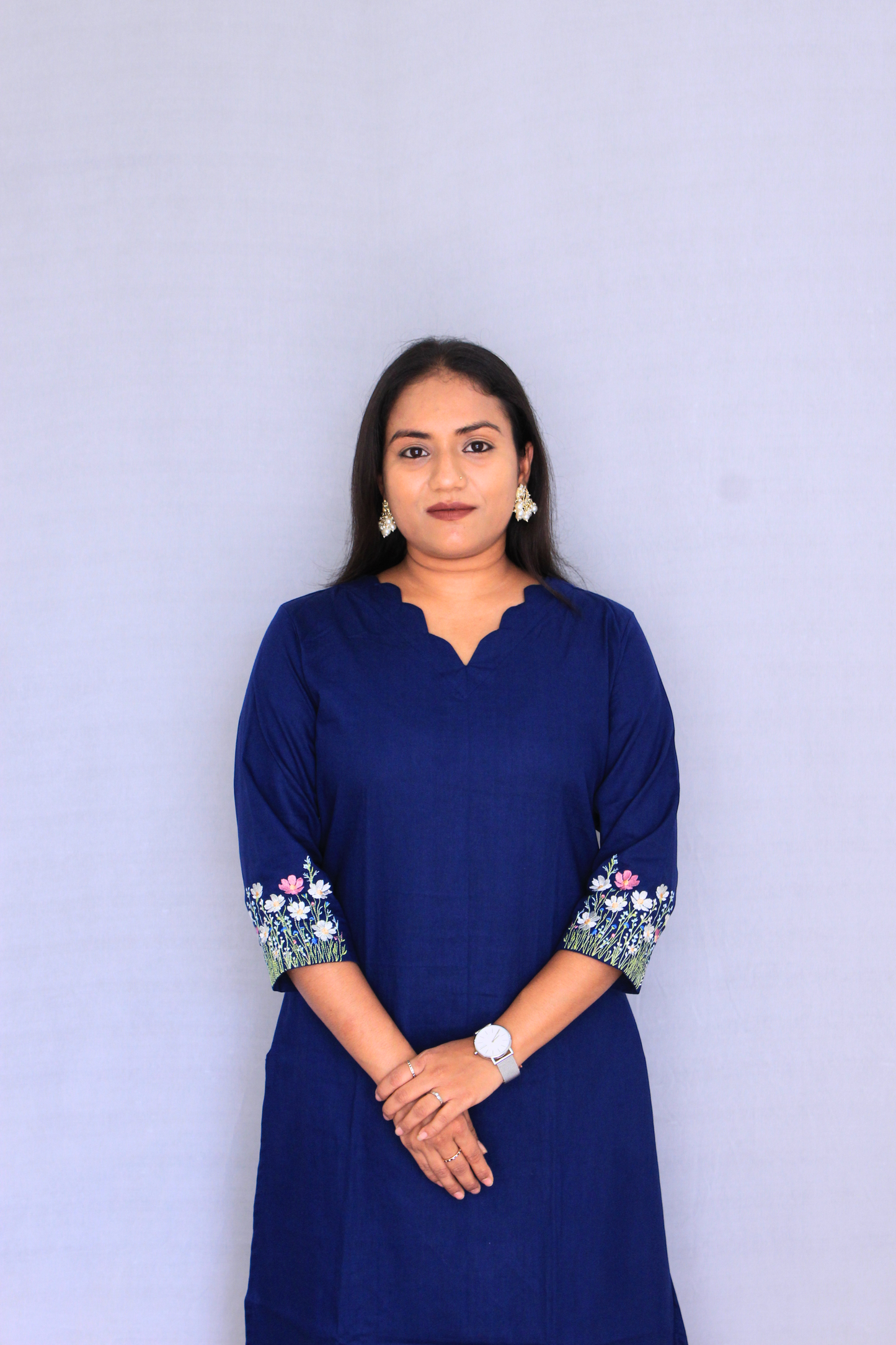 Blue Embroidered Cotton Solid Co-ord Set