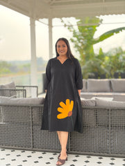 Black pure cotton dress with sunflower Applique work