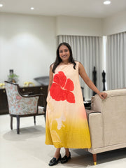 Kesariya Hibiscus Cotton Dress