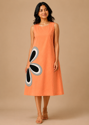 Noor – Tangerine Floral Appliqué Cotton Dress