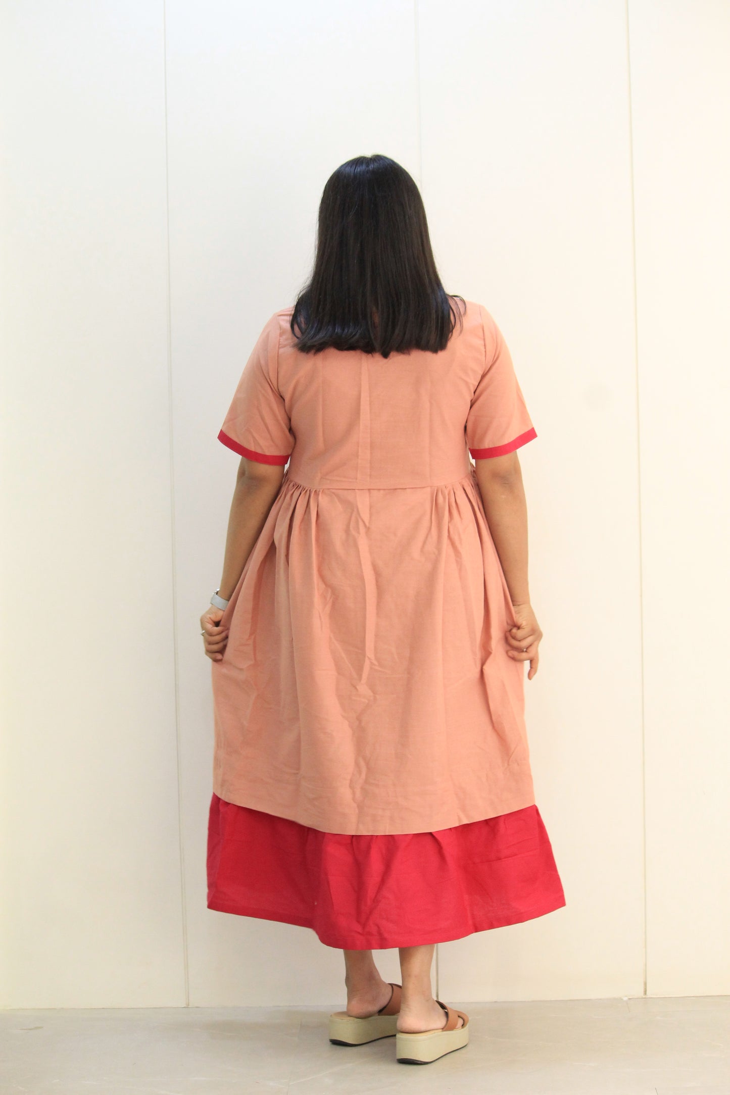 Titli – Peach Blush & Rani Pink Butterfly Cotton Dress