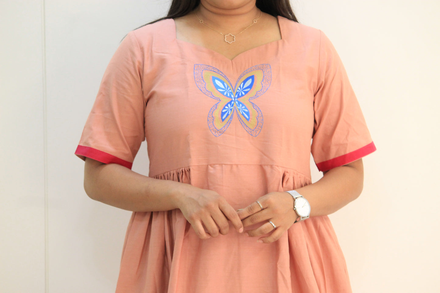 Titli – Peach Blush & Rani Pink Butterfly Cotton Dress