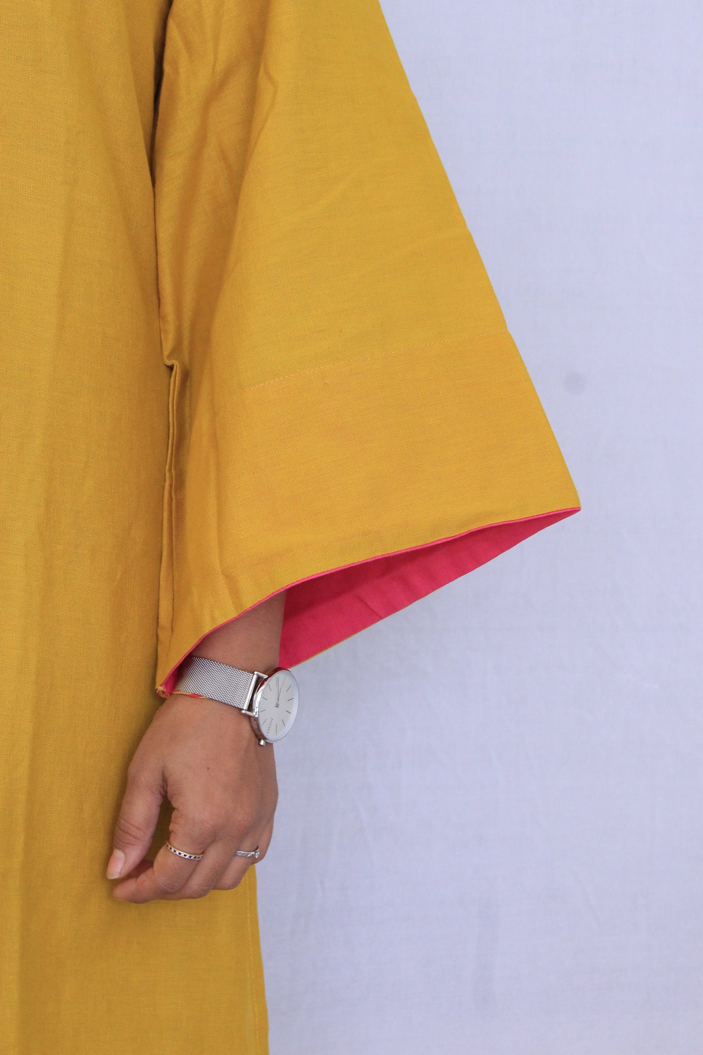 Mustard Yellow Cotton Linen Solid Flower Embroidered Co-ord Set