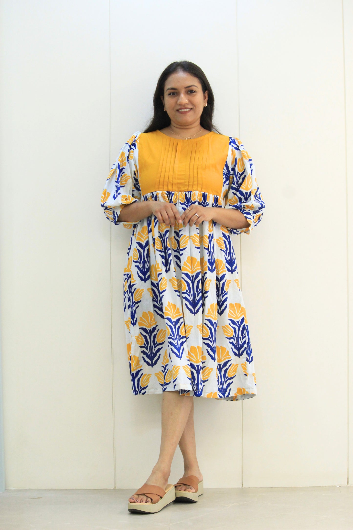 Kanika – Yellow Yoke Floral Printed Cotton Dress