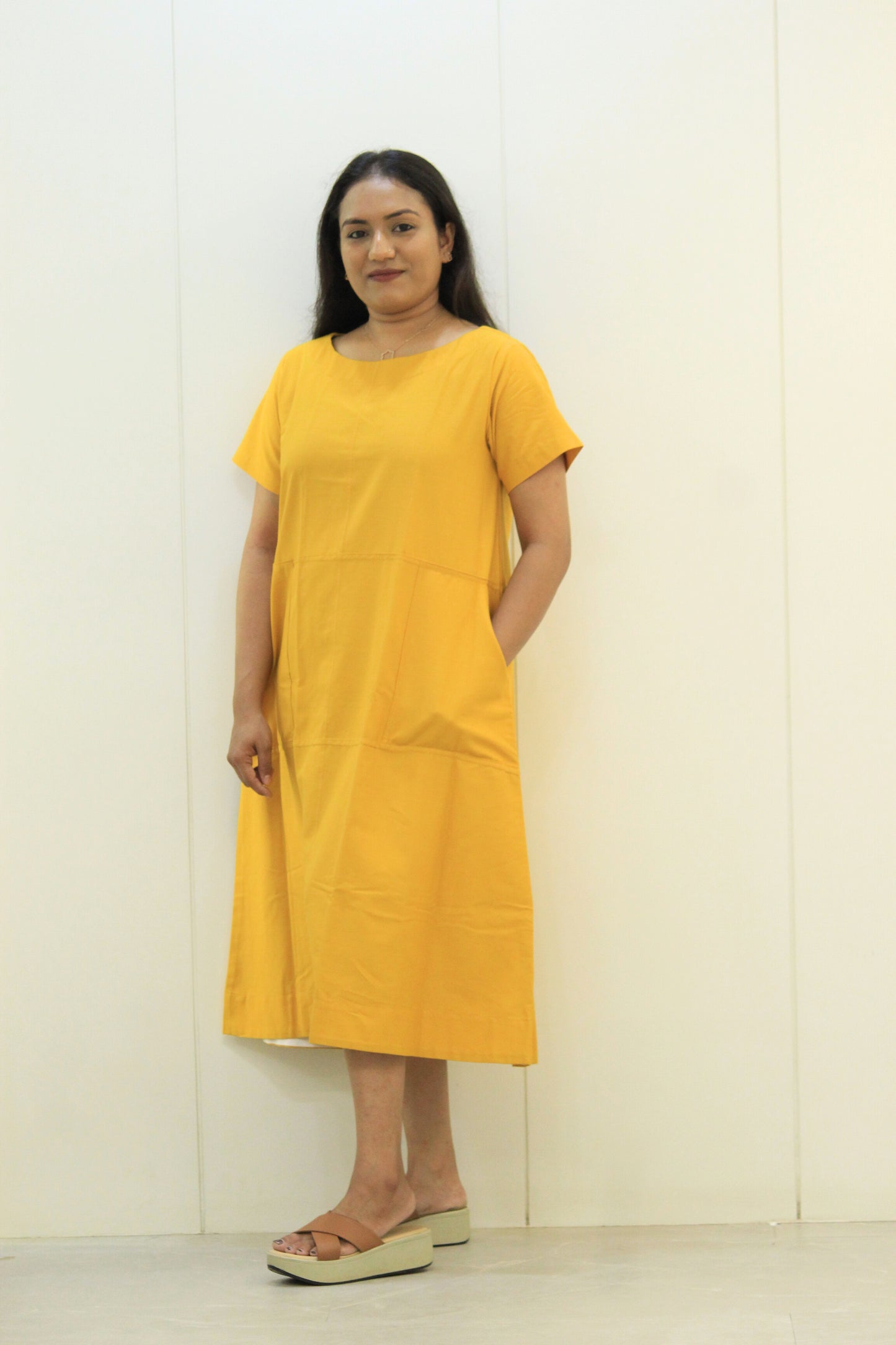 Suryamukhi – Mustard Yellow Solid Cotton Dress