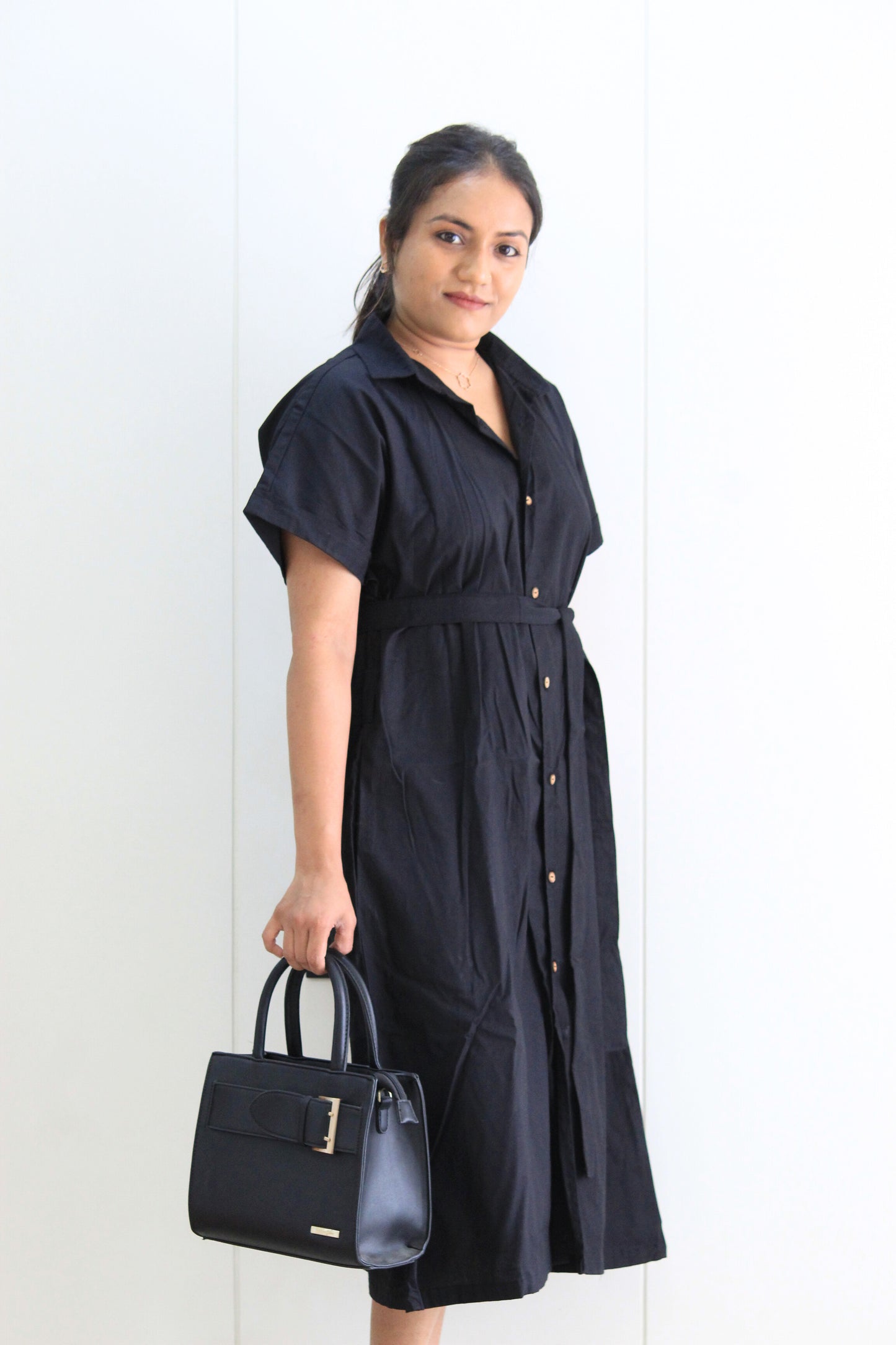 Swara – Classic Black Shirt Dress with Belt