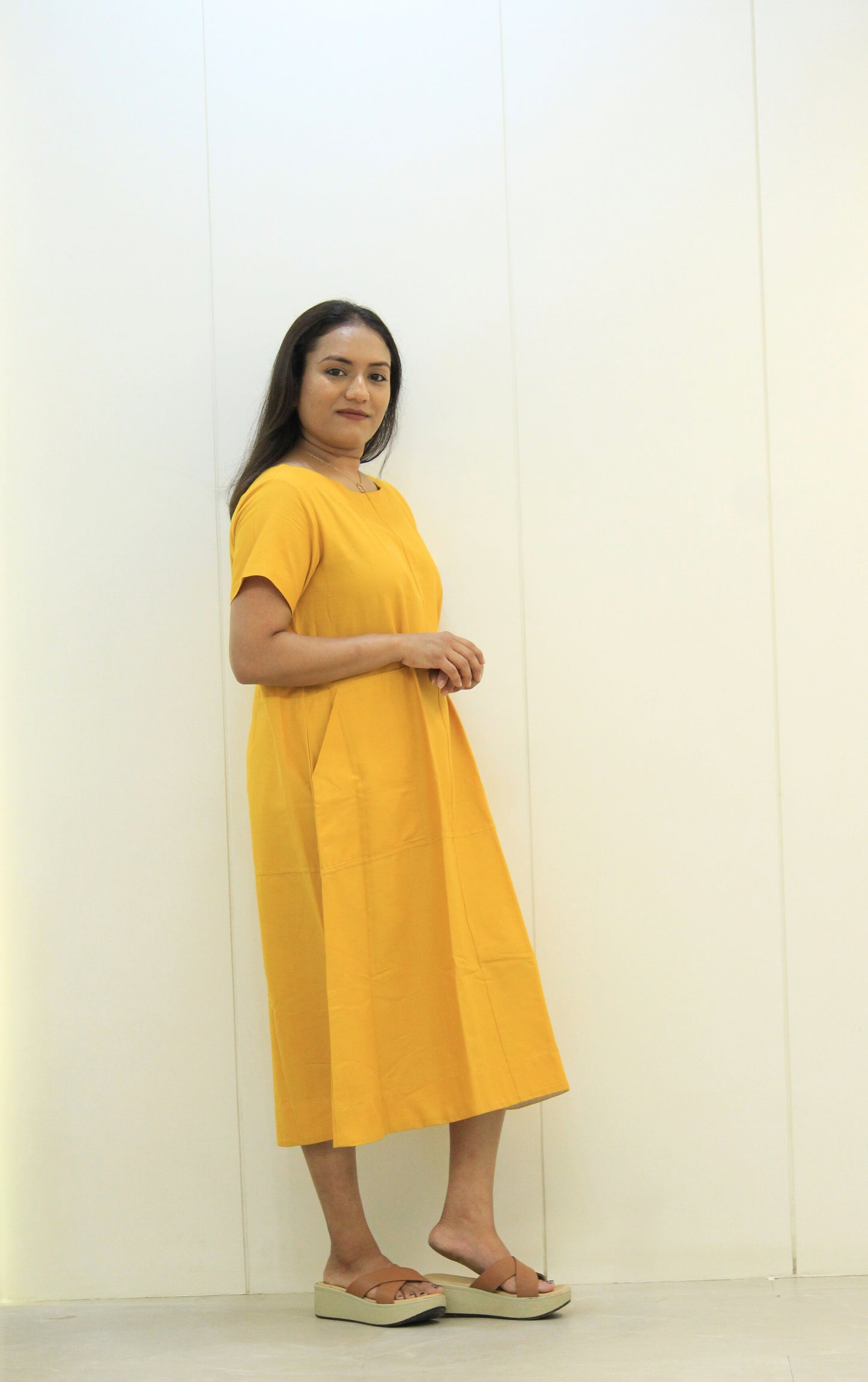 Suryamukhi – Mustard Yellow Solid Cotton Dress