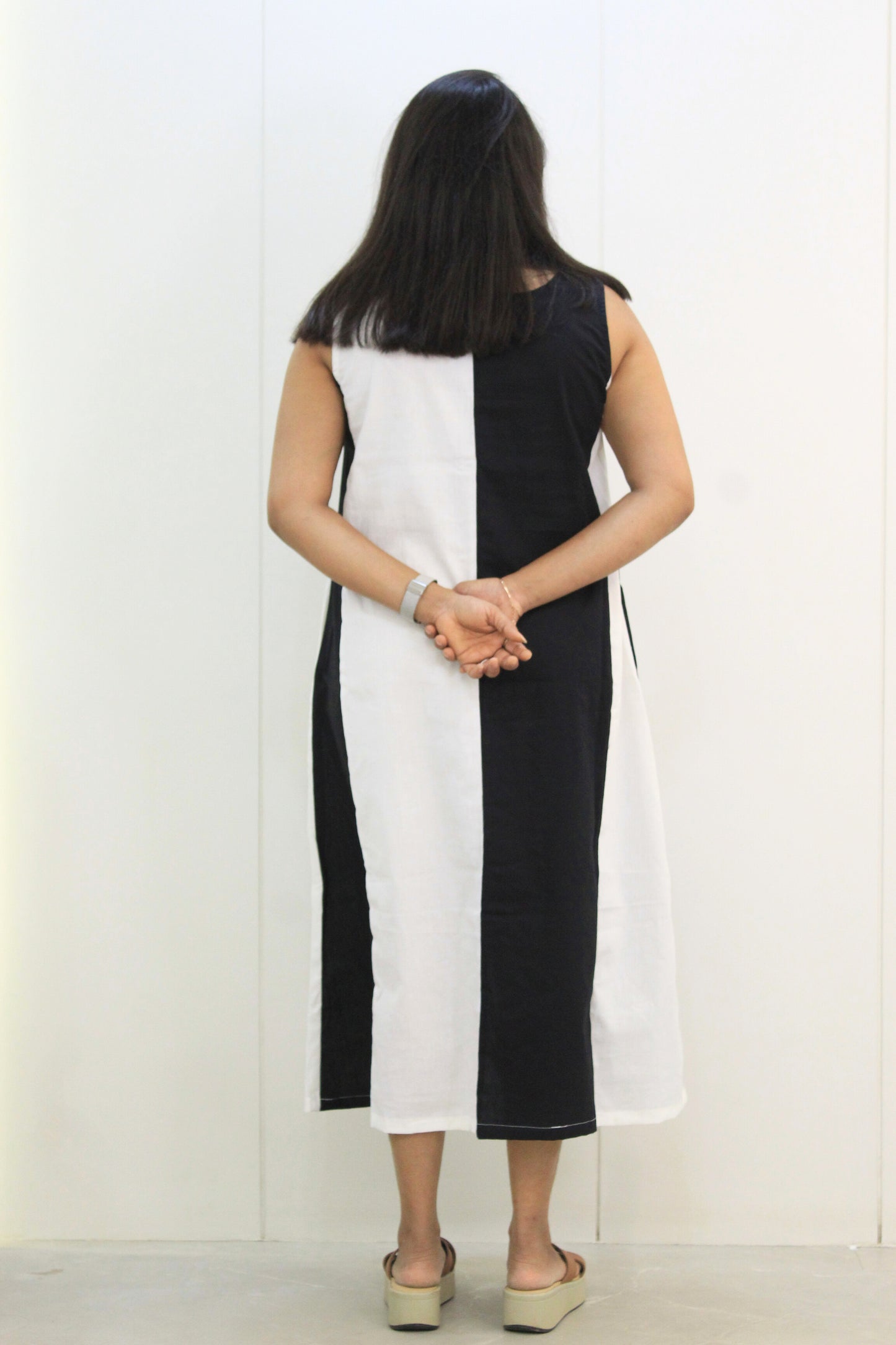 Madhubala – Black & White Colorblock Cotton Dress