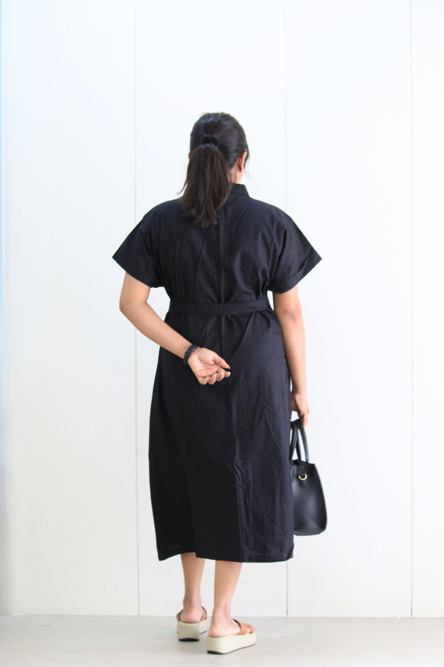 Swara – Classic Black Shirt Dress with Belt