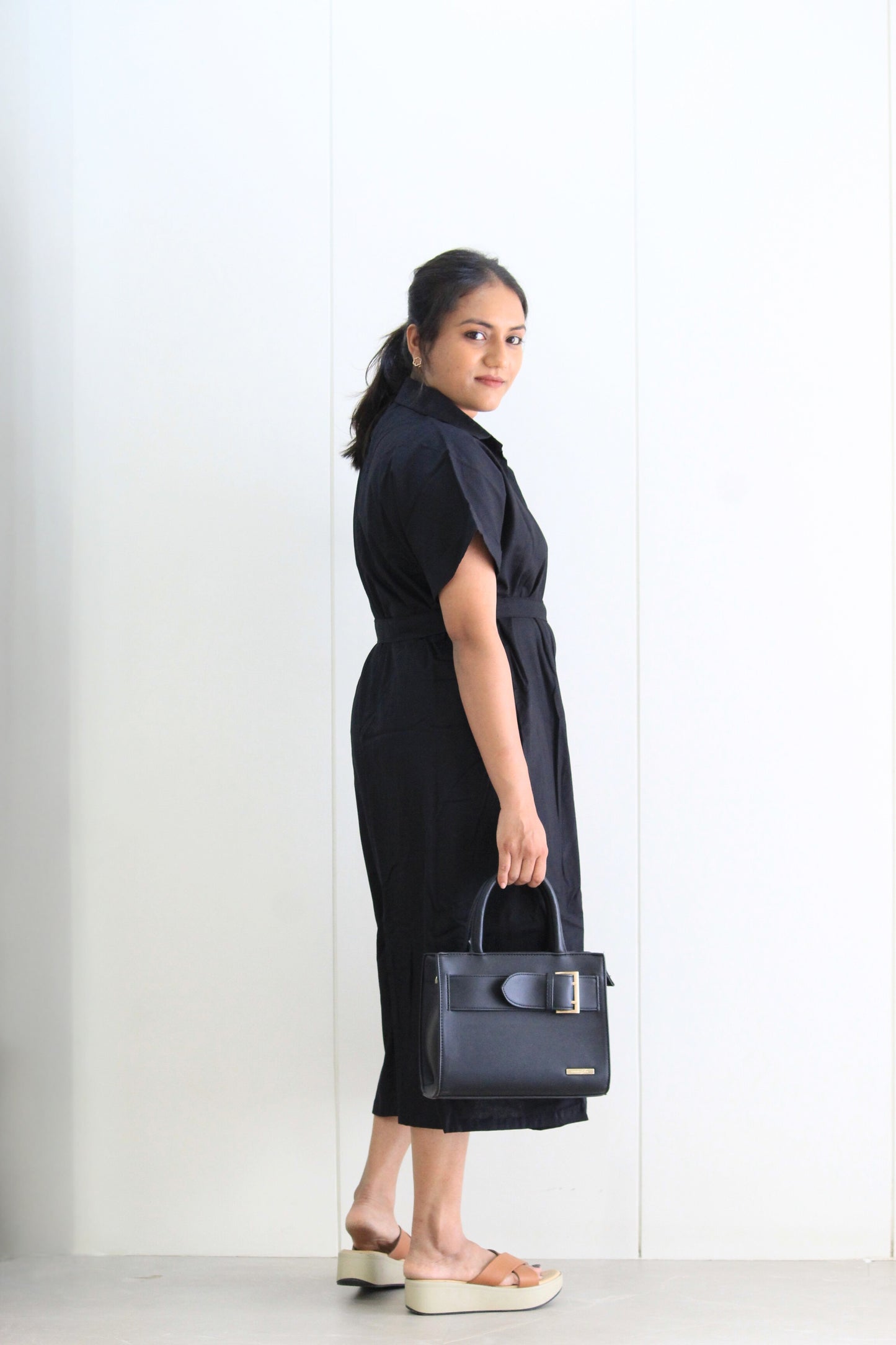 Swara – Classic Black Shirt Dress with Belt