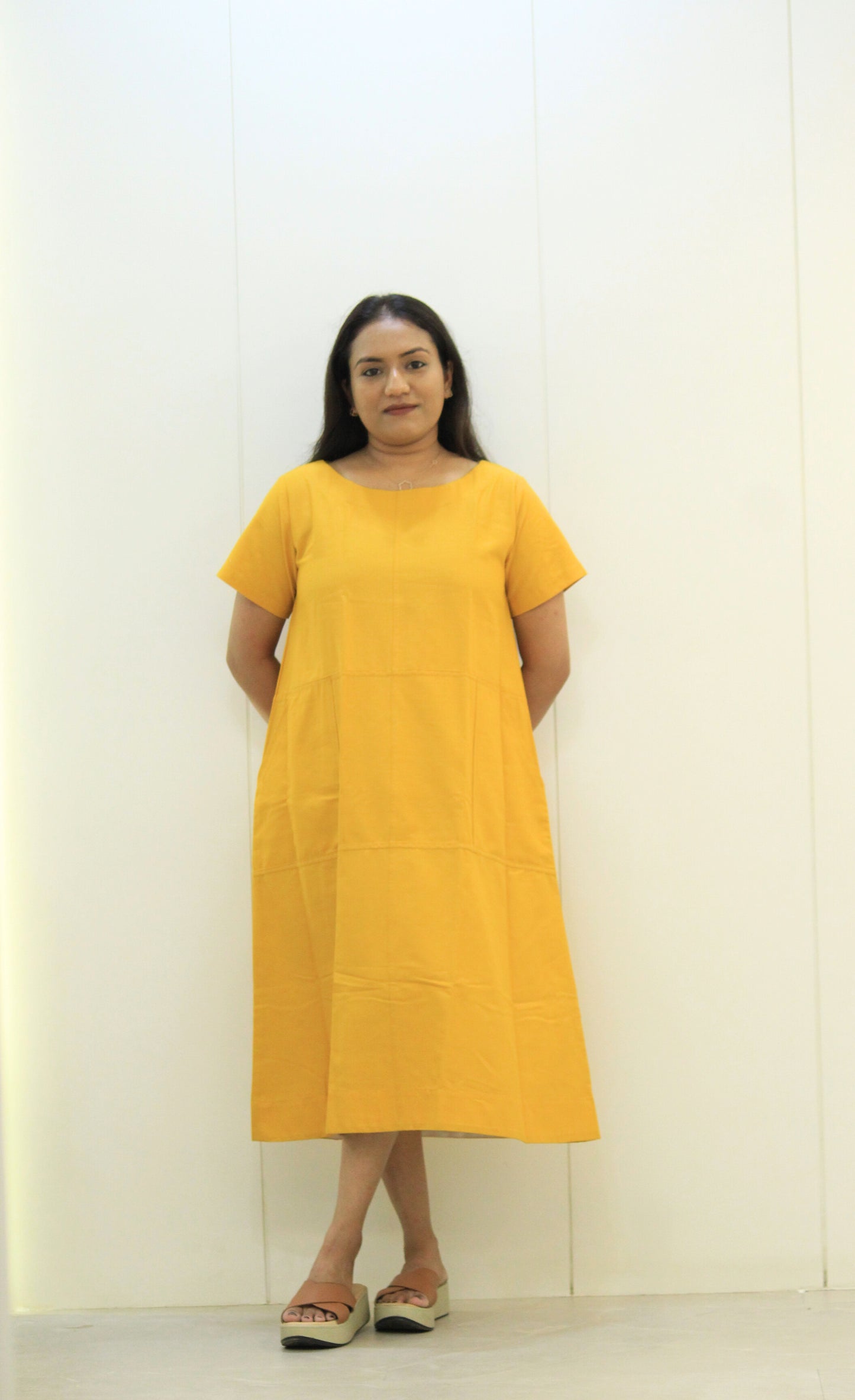 Suryamukhi – Mustard Yellow Solid Cotton Dress