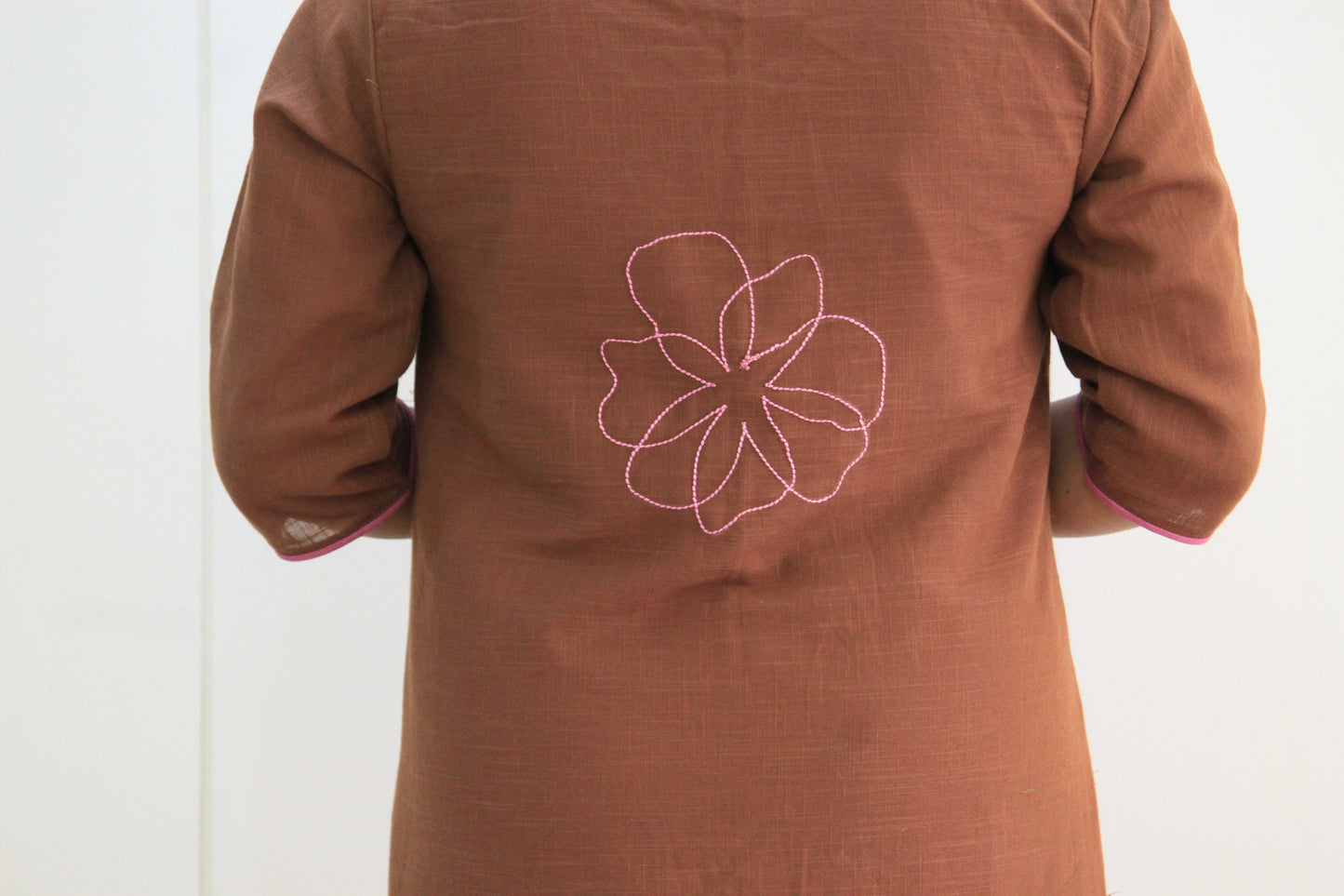 Kavya – Pink & Brown Shrug Cotton Dress