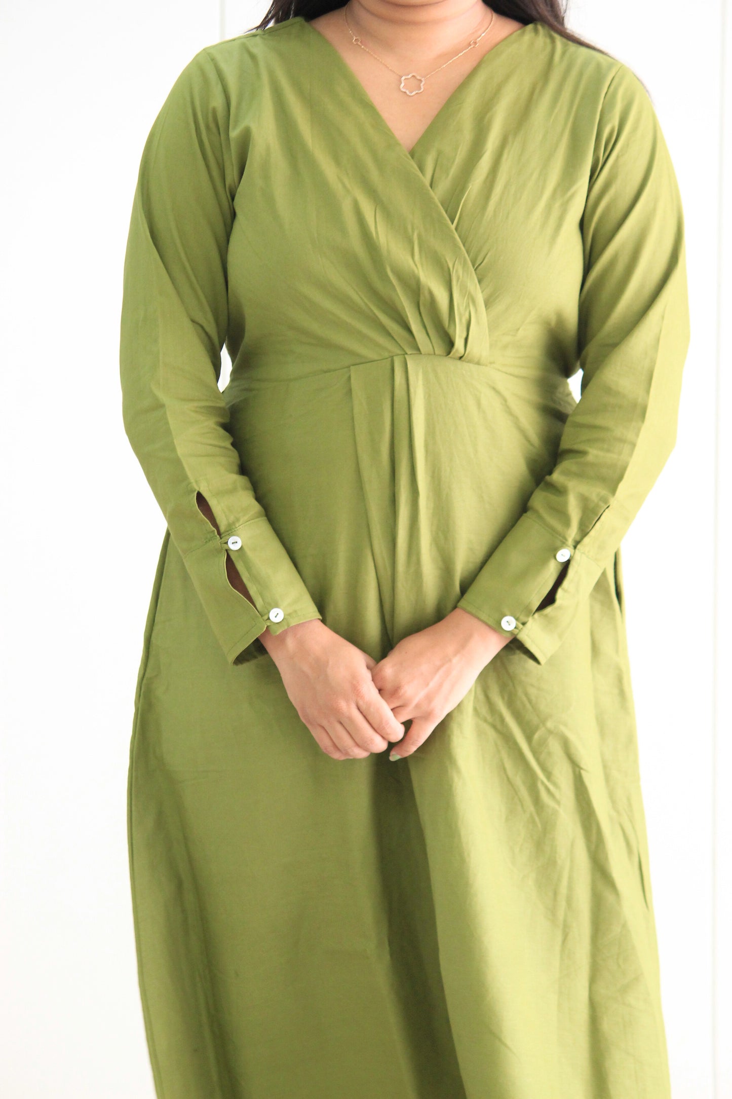 Vedika – Mehndi Green Solid Cotton Dress