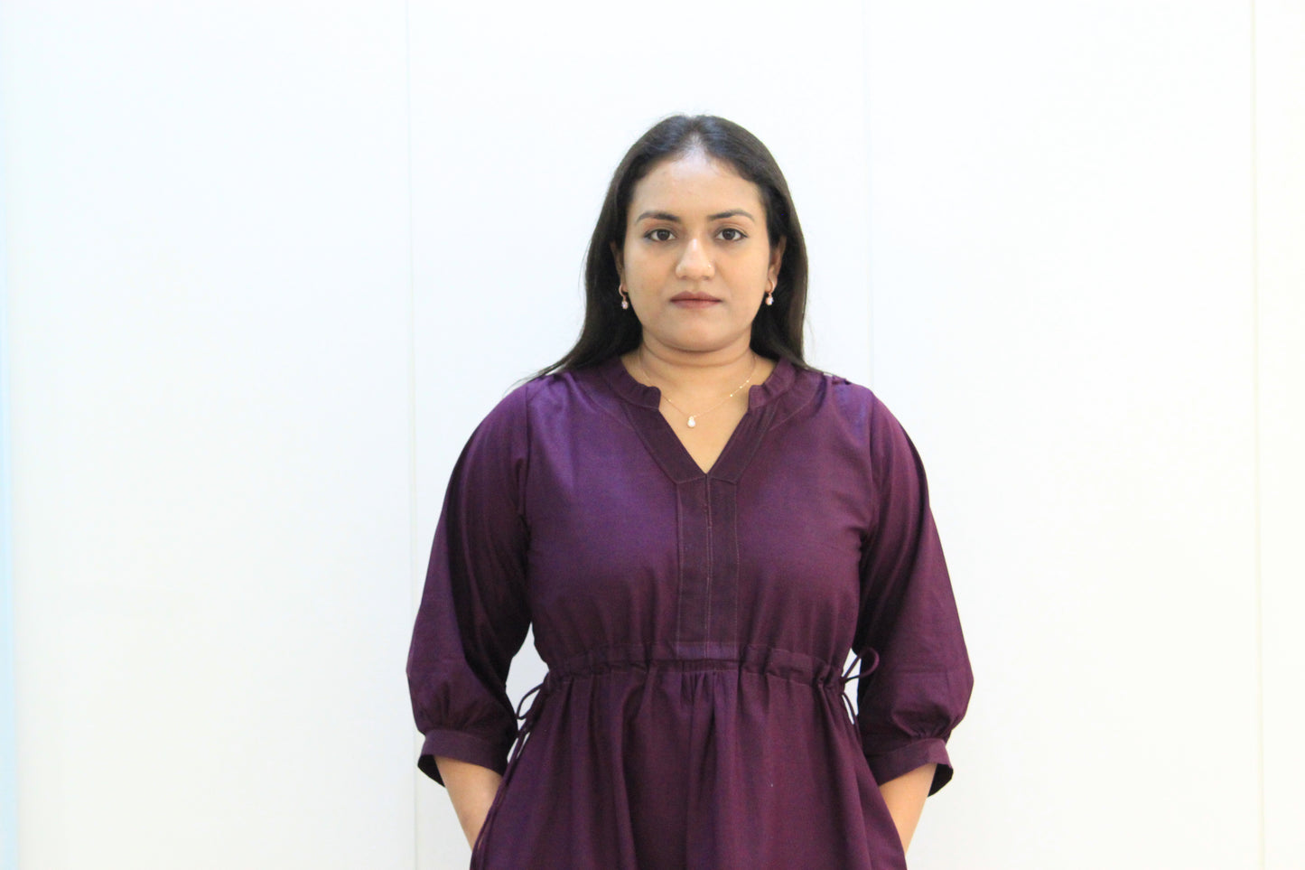 Yashna – Wine & Coral Pink Colorblock Cotton Dress
