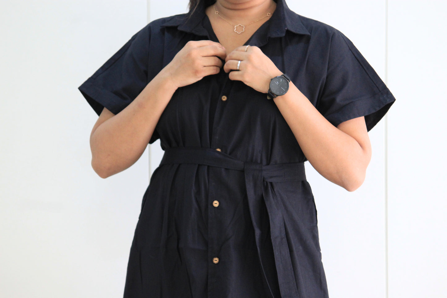 Swara – Classic Black Shirt Dress with Belt