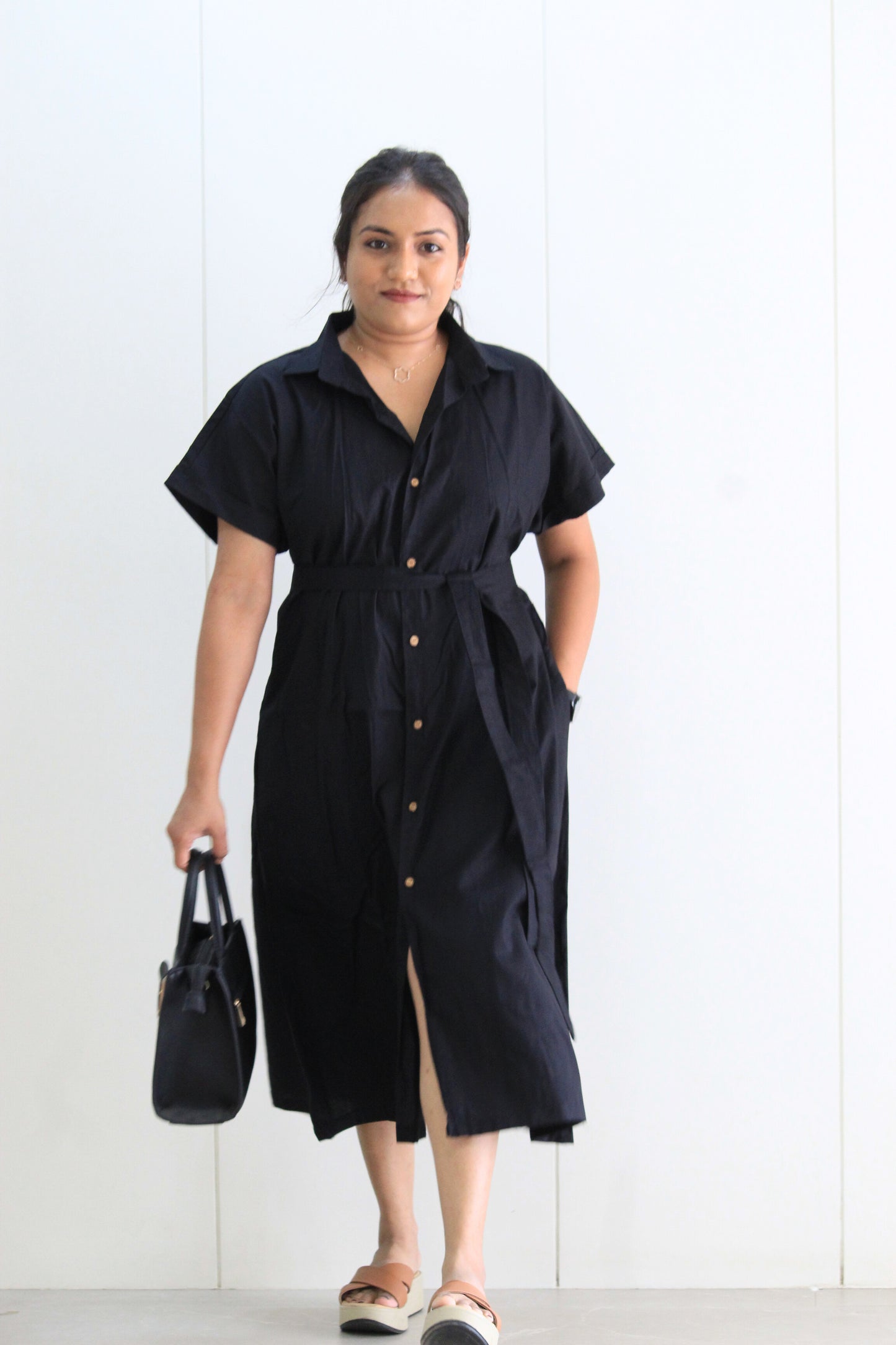 Swara – Classic Black Shirt Dress with Belt