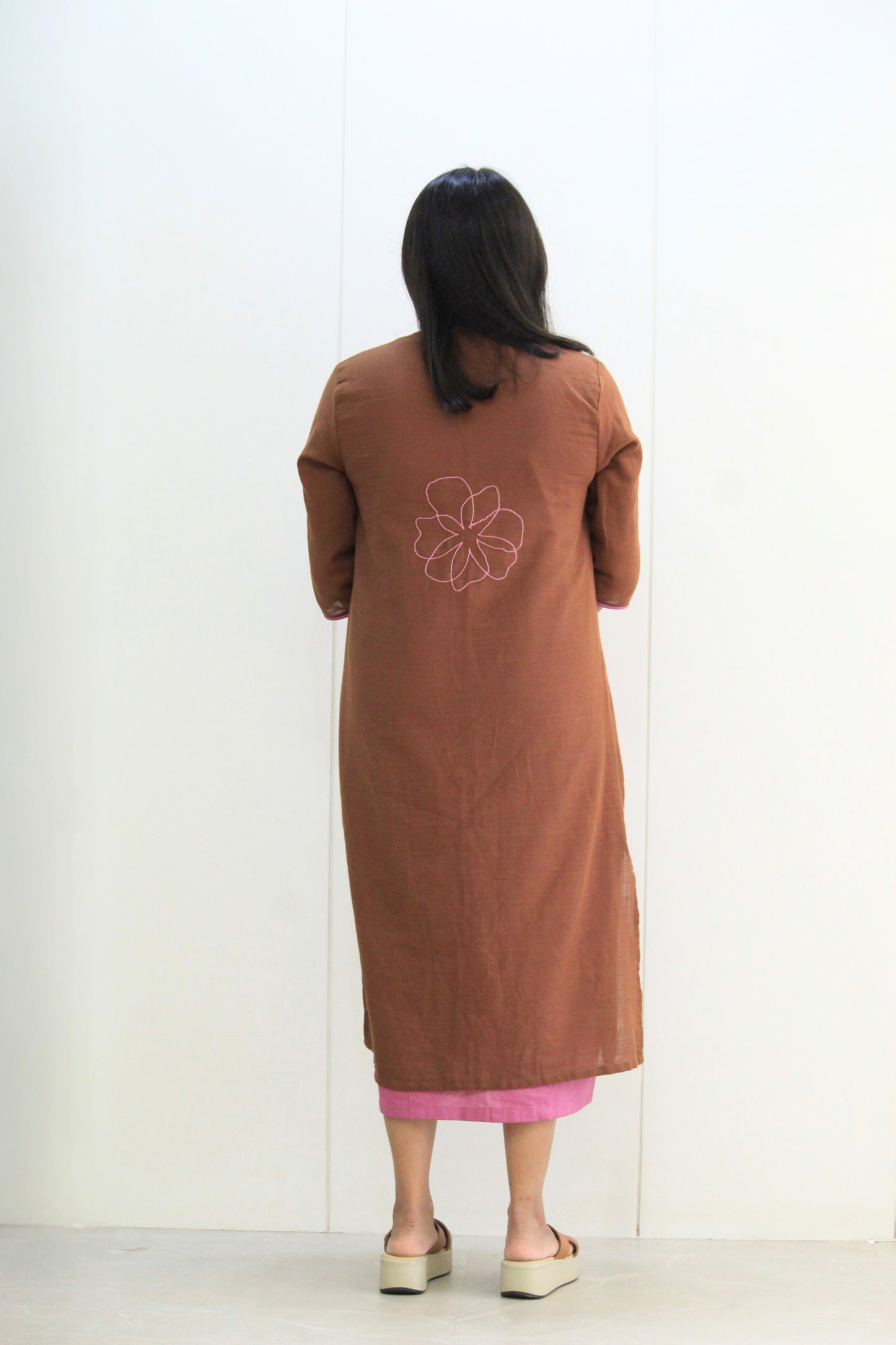 Kavya – Pink & Brown Shrug Cotton Dress